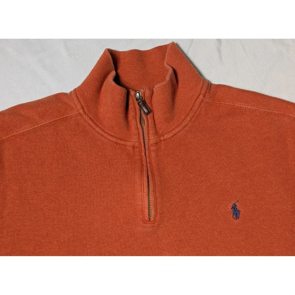 POLO RALPH LAUREN Men XL Blue Pony‎ 1/4 Zip Orange Cotton Pullover